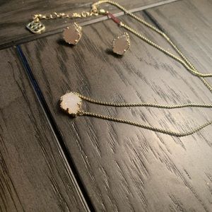 Kendra Scott Iridescent Drusy Tessa Gold Necklace And Earrings set